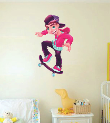 Divine studio 65 cm Happy skater boy s Self Adhesive Sticker(Pack of 1)