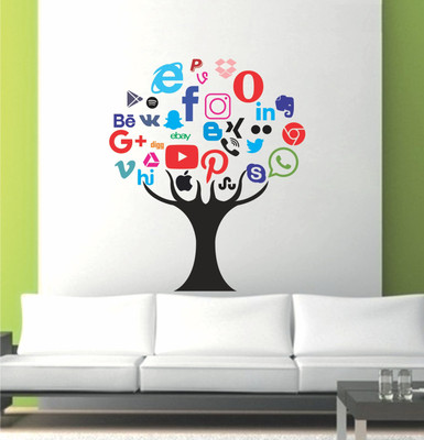 Divine studio 65 cm Social media network concept tree icons set Wall decal s Self Adhesive Sticker(Pack of 1)