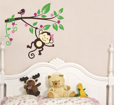 Devil designs 65 cm Cute Monkey Playing on the Tree Self Adhesive Sticker(Pack of 1)
