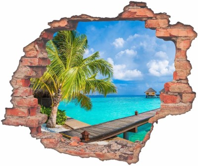 KREEPO 75 cm Hole Brick Sea View with Wood Path Eye-Catching Wall Sticker for Home Decor_K12 Self Adhesive Sticker(Pack of 1)