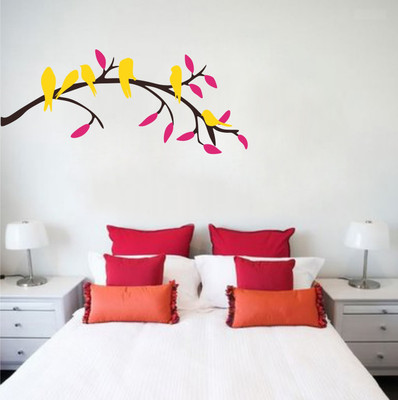 Divine studio 48 cm Yellow Birds With Tree , 36CM X 86CM Self Adhesive Sticker(Pack of 1)