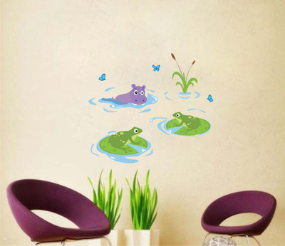 Divine studio 65 cm Frog with hippo Under water s PVC Vinyl, 81CM X 91CM Self Adhesive Sticker(Pack of 1)
