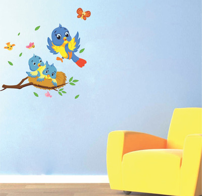 wildartcreation 65 cm Happy Birds Family Wall Decor For Kids Bedroom Decoration s Self Adhesive Sticker(Pack of 1)