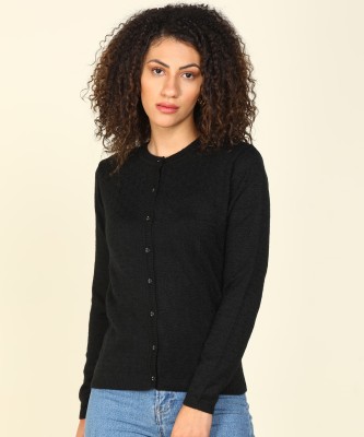 Park Avenue Women Woven Round Neck Casual Women Black Sweater