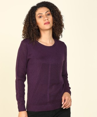 Park Avenue Women Self Design Round Neck Casual Women Purple Sweater