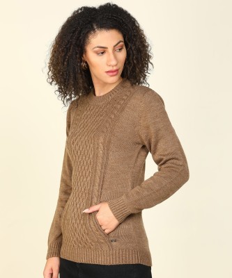 Park Avenue Women Self Design Crew Neck Casual Women Brown Sweater