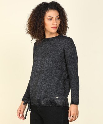 Park Avenue Women Solid Round Neck Casual Women Blue Sweater