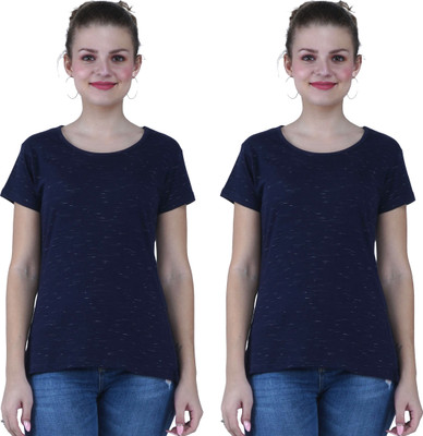 KEOTI Self Design Women Round Neck Blue T-Shirt