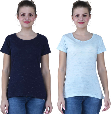 KEOTI Self Design Women Round Neck Light Blue T-Shirt