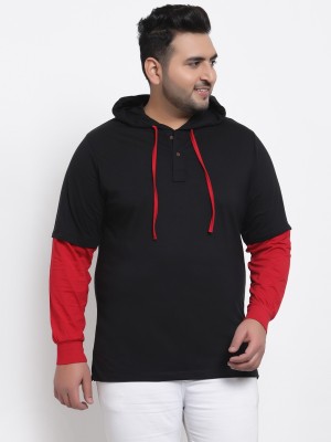 KALT Solid Men Hooded Neck Black T-Shirt