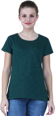 YUALIN CREATION Self Design Women Round Neck Green T-Shirt