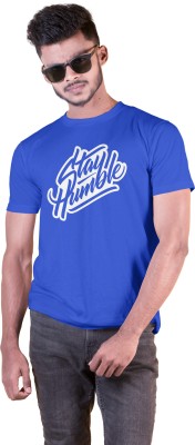 Roach Typography Men Round Neck Blue T-Shirt