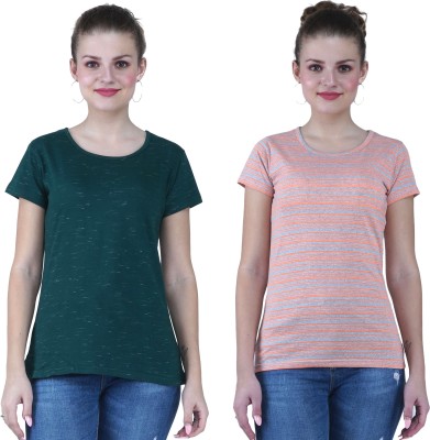 KEOTI Self Design Women Round Neck Orange T-Shirt
