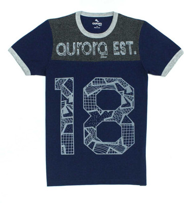 Aurora Shine Typography Men Round Neck Blue T-Shirt