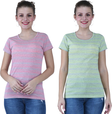 YUALIN CREATION Printed Women Round Neck Light Green T-Shirt