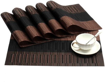 Bluwings Rectangular Pack of 4 Table Placemat(Black, PVC, Polyester)