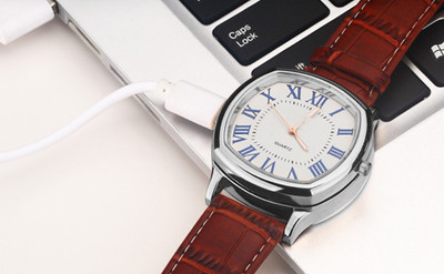 play run ™ Premium Electric Watch Lighter for Men Rechargeable Flameless Silver Color Analog Watch  - For Men