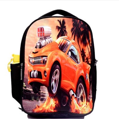 Dejan kids unisex Polyster Orange Black Car Print Multipurpose Backpack school Picnic Tution bag suitable for play school and Nursery Class (Age Group 5 To 8 years) 25Ltrs 2.5 L Backpack(Black)