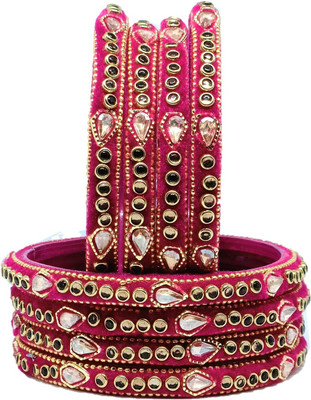 T4 JEWELS Glass Cubic Zirconia Gold-plated Bangle Set(Pack of 8)