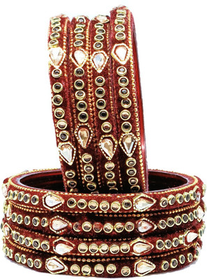T4 JEWELS Glass Cubic Zirconia Gold-plated Bangle Set(Pack of 8)
