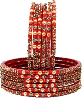 T4 JEWELS Glass Cubic Zirconia Gold-plated Bangle Set(Pack of 12)