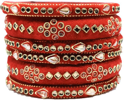 T4 JEWELS Glass Cubic Zirconia Gold-plated Bangle Set(Pack of 6)