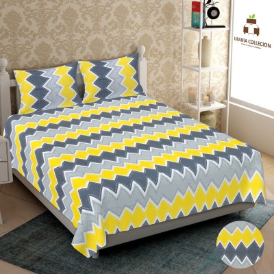 Ubania Collection 151 TC Cotton Double Geometric Flat Bedsheet(Pack of 1, Yellow)