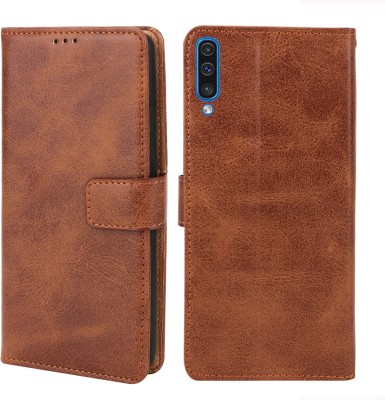 MG Star Flip Cover for Samsung Galaxy A50s PU Leather Case Cover with Card Holder and Magnetic Stand(Brown, Shock Proof, Pack of: 1)