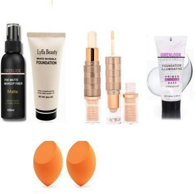 Everwey Combo Of 2 in1 concealer & Fixer Primer Foundation Makeup kit(6 Items in the set)