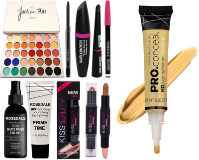 Crynn 3in1 Eyeliner Mascara Eyebrow Fixer Primer Lipstick Eyelash Compact Eyeshadow & The Jaclyn Hill Glam Eyeshadow Palette(7 Items in the set)
