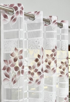 Lucacci 153 cm (5 ft) Net Semi Transparent Window Curtain (Pack Of 2)(Floral, Brown)