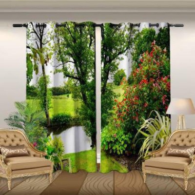 MF 274 cm (9 ft) Polyester, Silk Room Darkening Long Door Curtain (Pack Of 2)(Floral, Multicolor)