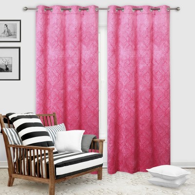Impression Hut 152 cm (5 ft) Velvet Room Darkening Window Curtain (Pack Of 2)(Floral, Pink)