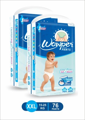 Wowper Fresh Baby Diapers Pants | Wetness Indicator | Upto 10 Hrs Absorption | 15-25 Kg - XXL(76 Pieces)