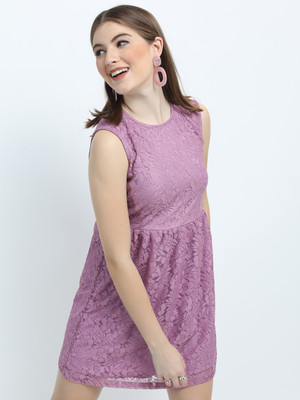 Tokyo Talkies Women Skater Purple Above Knee/Mid Thigh Length Dress