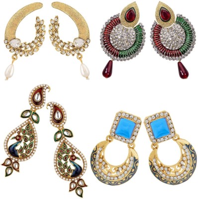 Jewels Capital Bollywood Style Cubic Zirconia, Pearl Alloy Drops & Danglers, Earring Set, Chandbali Earring