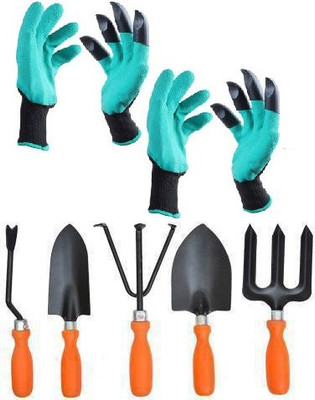 Ravel Gardening tool set 5 orange with Green Gardening Gloves 2 pairs Garden Tool Kit(7 Tools)