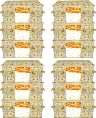 KUBER INDUSTRIES Underbed Flower Print Non-woven Storage Bag With Clear Window Pack of 12 (Yellow) 44KM0523(Yellow)