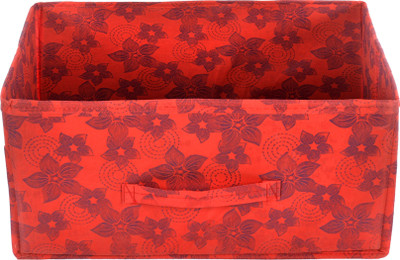 KUBER INDUSTRIES Designer Metallic Flower Print Multipurposes Rectangular Flodable Storage Box(Red) HS43KUBMART026331(Red)