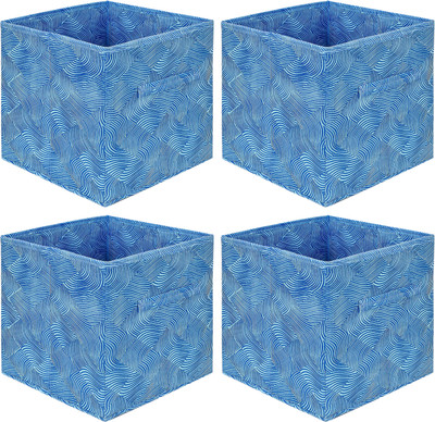 Heart Home Storage Box Lehariya Printed Non-Woven Storage Organizer With Handles- Pack of 4 (Blue) HS43HEARTH026246(Blue)
