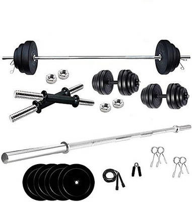 Dinetic 8 kg Rubber Plates Combo With 5ft Straight Rod And 2 Adjustable Rods Home Gym Combo