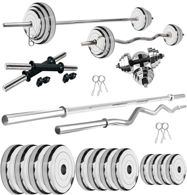 KRX 40 kg Premium Steel Plate with One 3 Ft Curl + One 5 Ft Plain and 1 Pair DM Rods Home Gym Combo