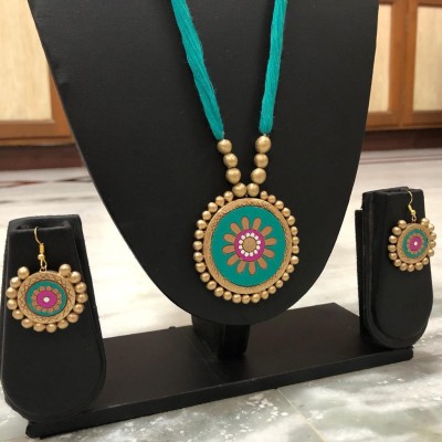 Lisma Fashion Terracotta Turquoise Jewellery Set(Pack of 1)