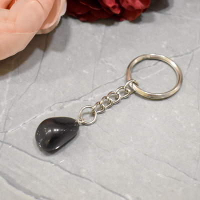 Maureen Natural Black Agate Tumble Keychain Key Chain