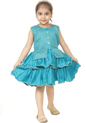 Nazrana Girls Midi/Knee Length Casual Dress(Blue, Sleeveless)