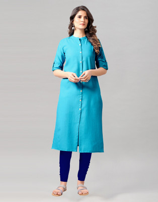 Samah Women Solid Straight Kurta(Blue)