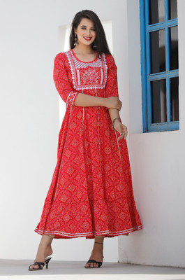 ZOYA FEBRIC Women Printed Anarkali Kurta(Red)