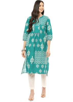 BIBA Women Printed Straight Kurta(Green)