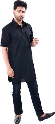 rayie collection Men Solid Pathani Kurta(Black)