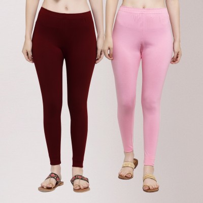 Trend Level Ankle Length Western Wear Legging(Maroon, White, Solid)